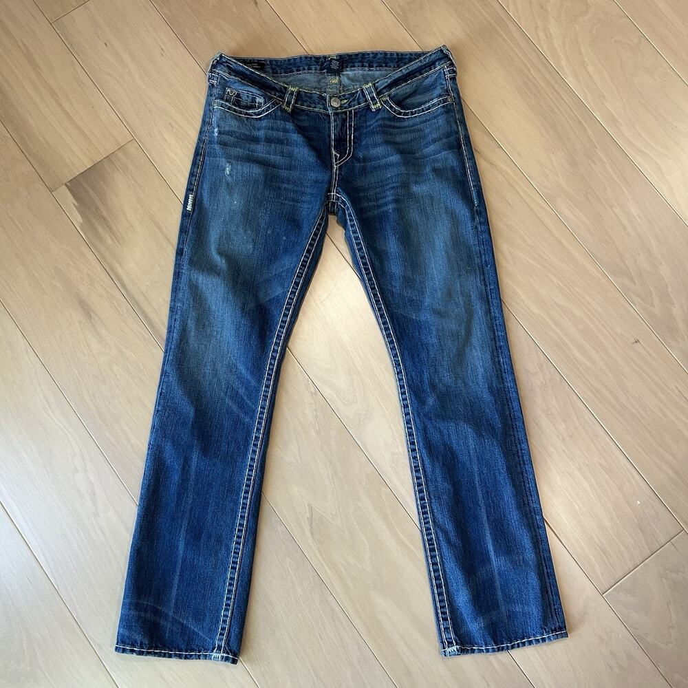 True Religion Billie Low Rise Straight Denim Jeans Flap Women's 34 *Measured